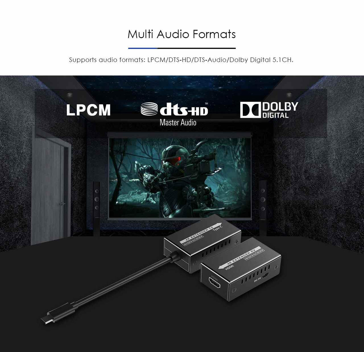 PremiumCord Extensor 4K USB-C a HDMI vía Cat5E/6/6A, UHD 4K 2160p 120Hz, Full HD 1080p, HDMI 2.0, HDCP 1.4/2.2, HDR10, Sin Retardo