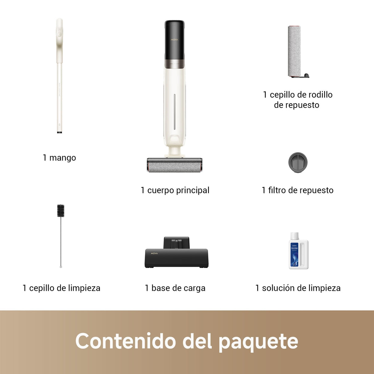 Mova K30 Aspiradores en Seco y Húmedo, Succión de 18000 Pa, Alcance Plano de 180 Grados, Limpieza de Borde a Borde, Secado con Aire Caliente, Autolimpieza con una Sola Pulsación, Diseño Ligero