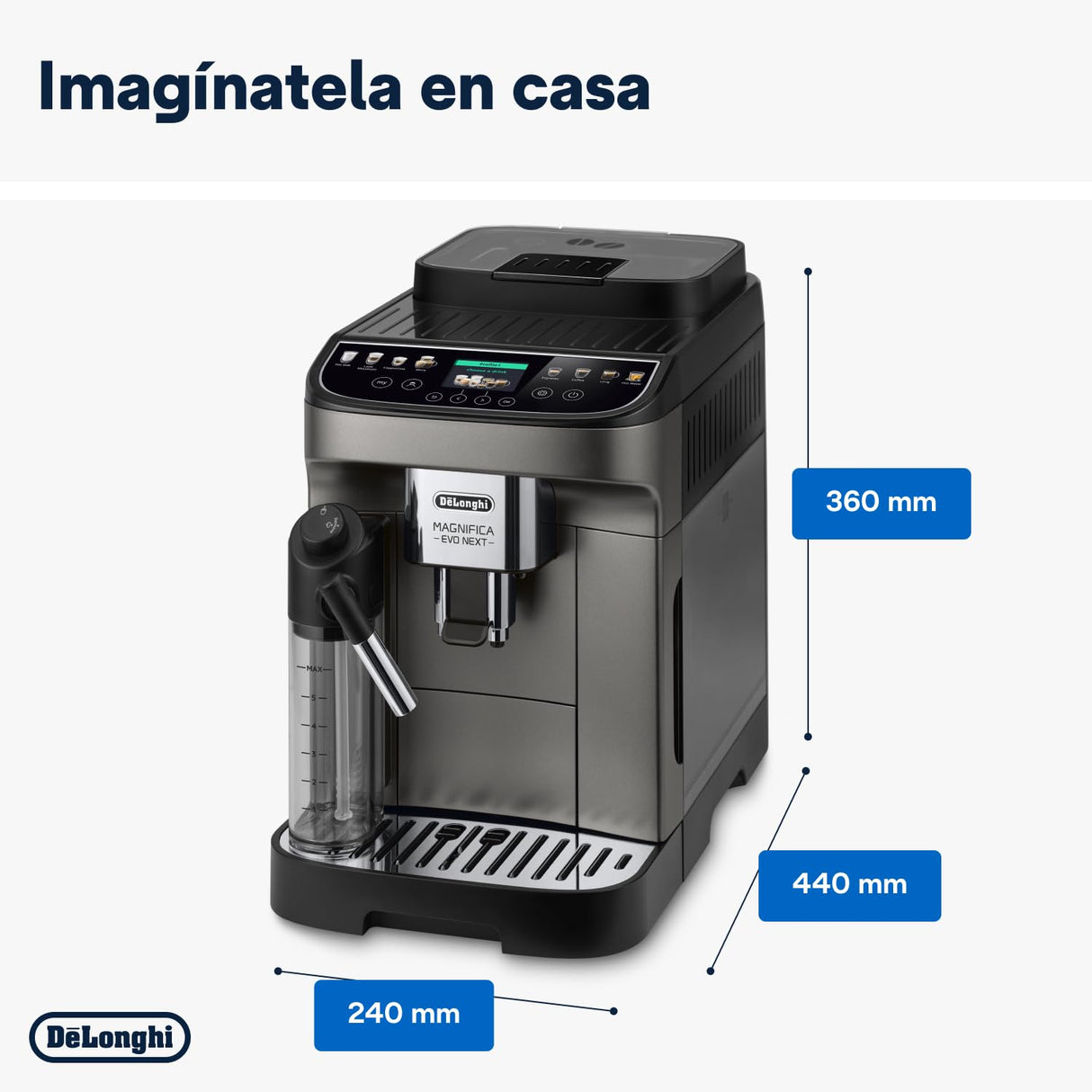 De'Longhi Magnifica Evo Next ECAM312.80.TB, Cafetera Superautomática con Jarra de Leche Automática, Cafetera Espresso con Molinillo, 13 Recetas Café Personalizables, Panel Control Intuitivo y Táctil