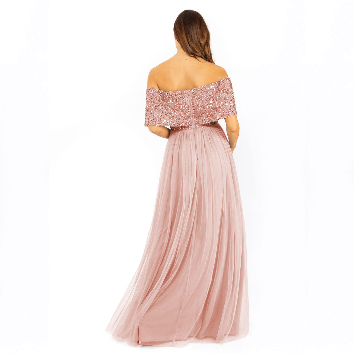 Maya Deluxe Women's Misty Green Bardot Embellished Maxi Dress Bridesmaid Vestido de Dama de Honor, Malva, 38 para Mujer