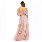 Maya Deluxe Women's Misty Green Bardot Embellished Maxi Dress Bridesmaid Vestido de Dama de Honor, Malva, 38 para Mujer