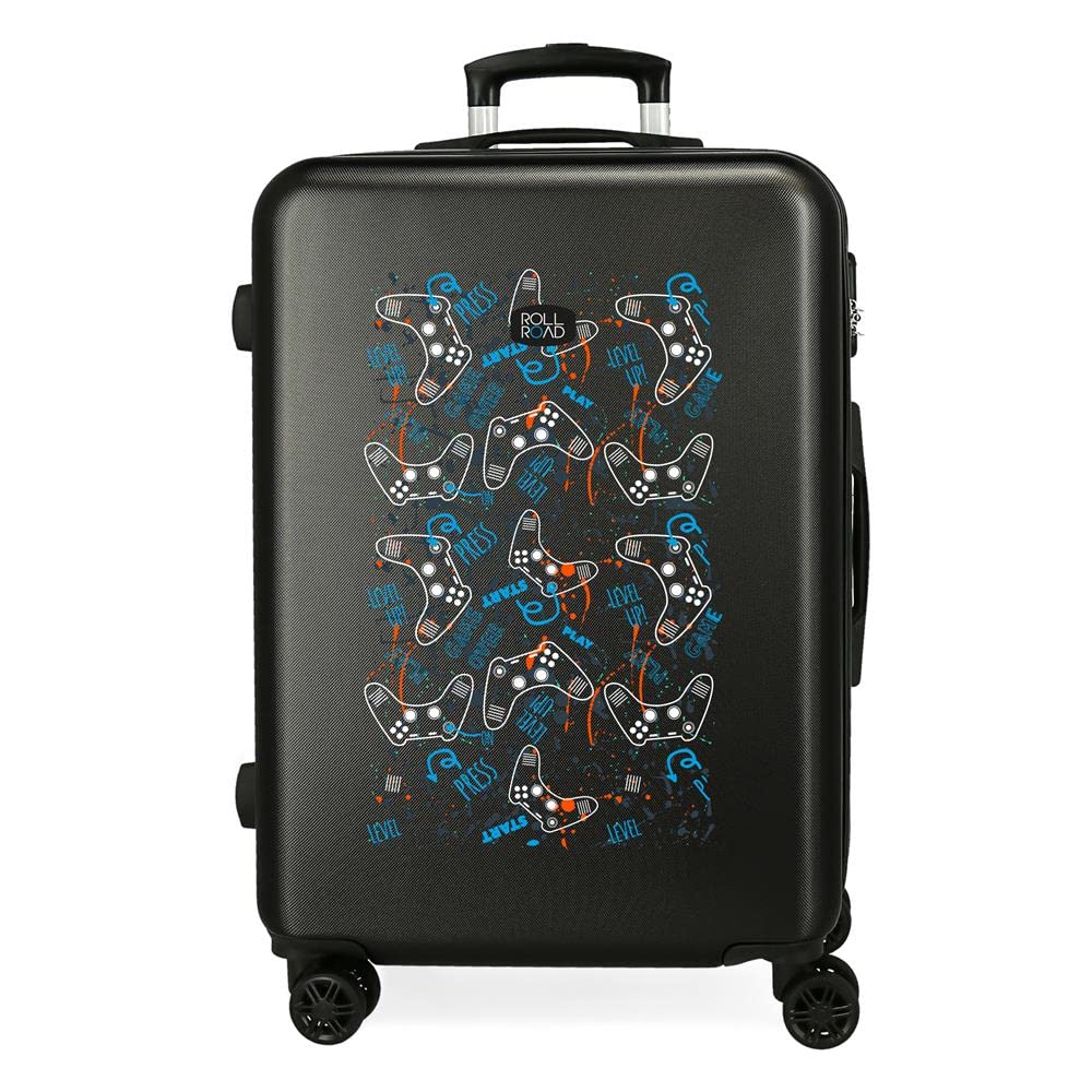 Roll Road Roll Road Gamers Maleta mediana Negro 46x65x23 cms Rígida ABS Cierre de combinación lateral 56 3 kgs 4 Ruedas dobles