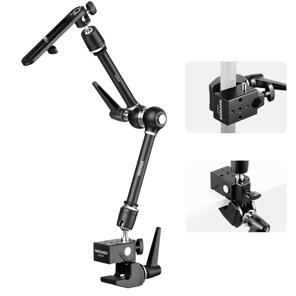 NEEWER 21" Brazo Mágico Montaje Cámara con Super Clamp,Soporte Escritorio Superior con 360° Cabezal Bola Dual,Adaptador Perno 1/4" 3/8" 5/8" para PA073 PA074 Phone Cage Rig DSLR Cámara Monitor, UA018