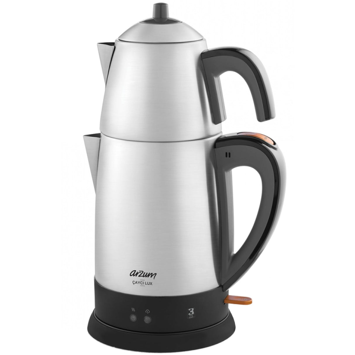 ARZUM - Cayci Lux, Tetera turca de acero inoxidable, capacidad de olla de 0,7 l, capacidad del calentador de agua de 1,8 l, 2100 W