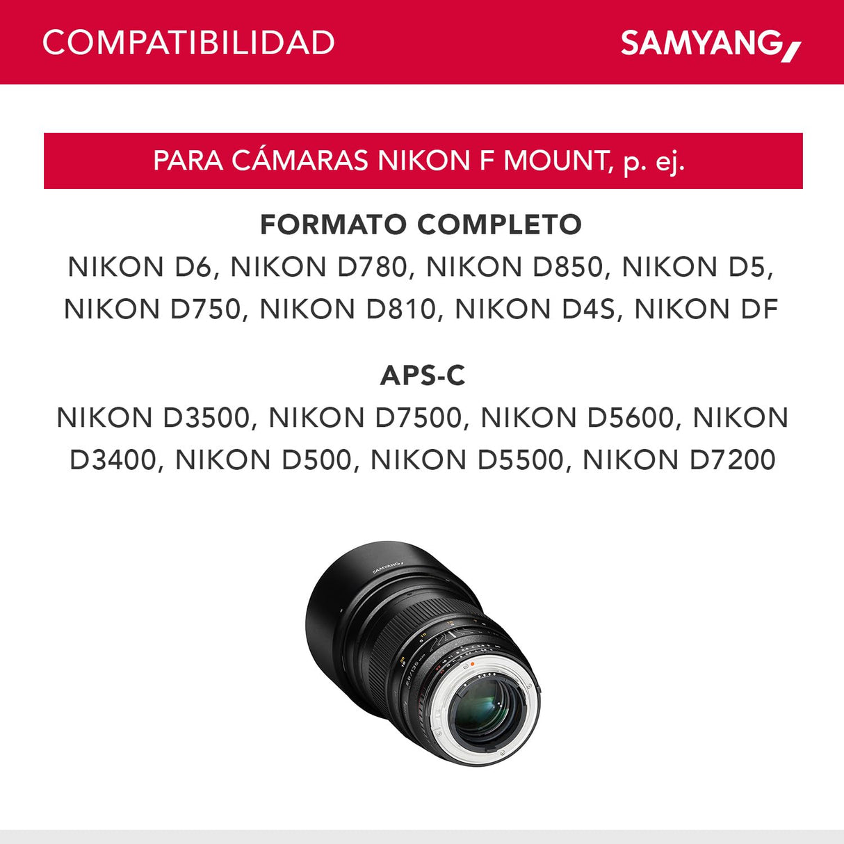 Samyang F1112203101 - Objetivo fotográfico DSLR para Nikon F Ae (Distancia Focal Fija 135mm, Apertura f/2-22 ED UMC, diámetro Filtro: 77mm), Negro