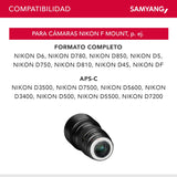 Samyang F1112203101 - Objetivo fotográfico DSLR para Nikon F Ae (Distancia Focal Fija 135mm, Apertura f/2-22 ED UMC, diámetro Filtro: 77mm), Negro