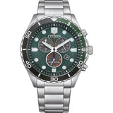 CITIZEN Reloj analógico de Cuarzo para Hombre con Correa de Acero Inoxidable AT2561-81X, Verde, Pulsera