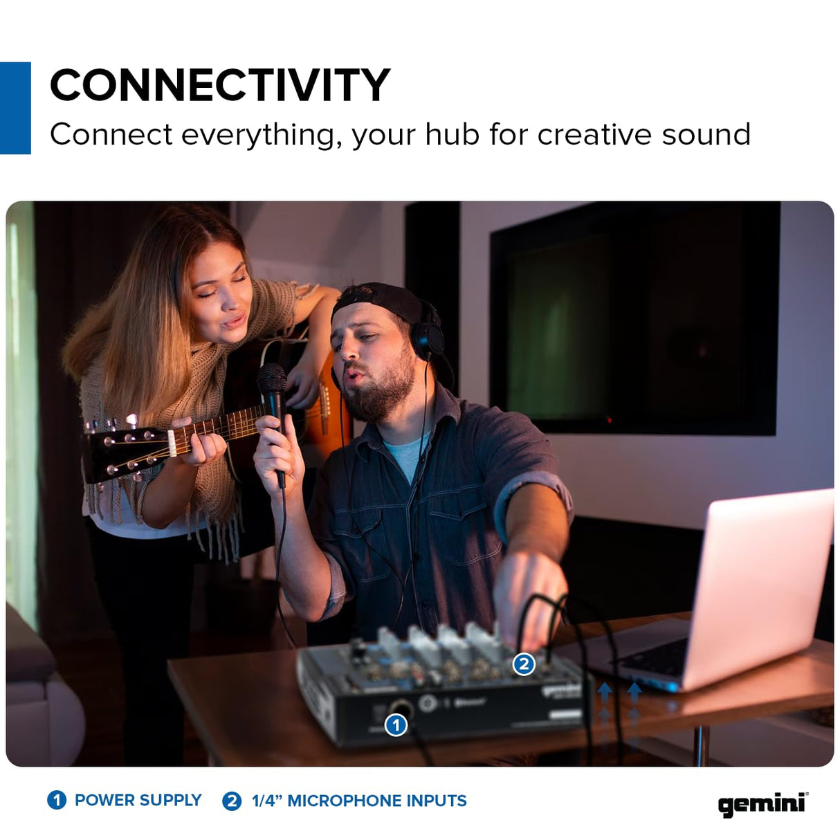 Gemini Sound GEM-08USB Mezclador analógico de 8 canales compacto que incluye 2 canales de micrófono, EQ de 3 bandas, reproducción USB de dispositivos USB y transmisión de Bluetooth
