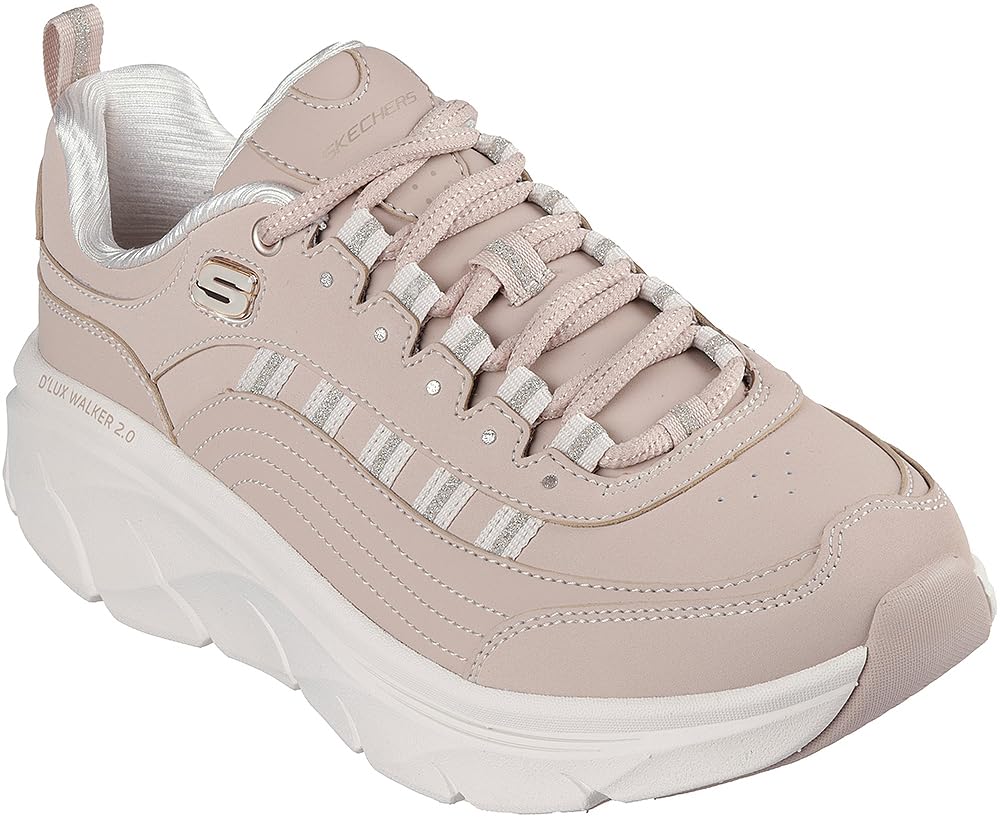 Skechers D'Lux Walker 2.0 Golden Step, Zapatillas Mujer, Taupe Leather/Gold Trim, 38.5 EU