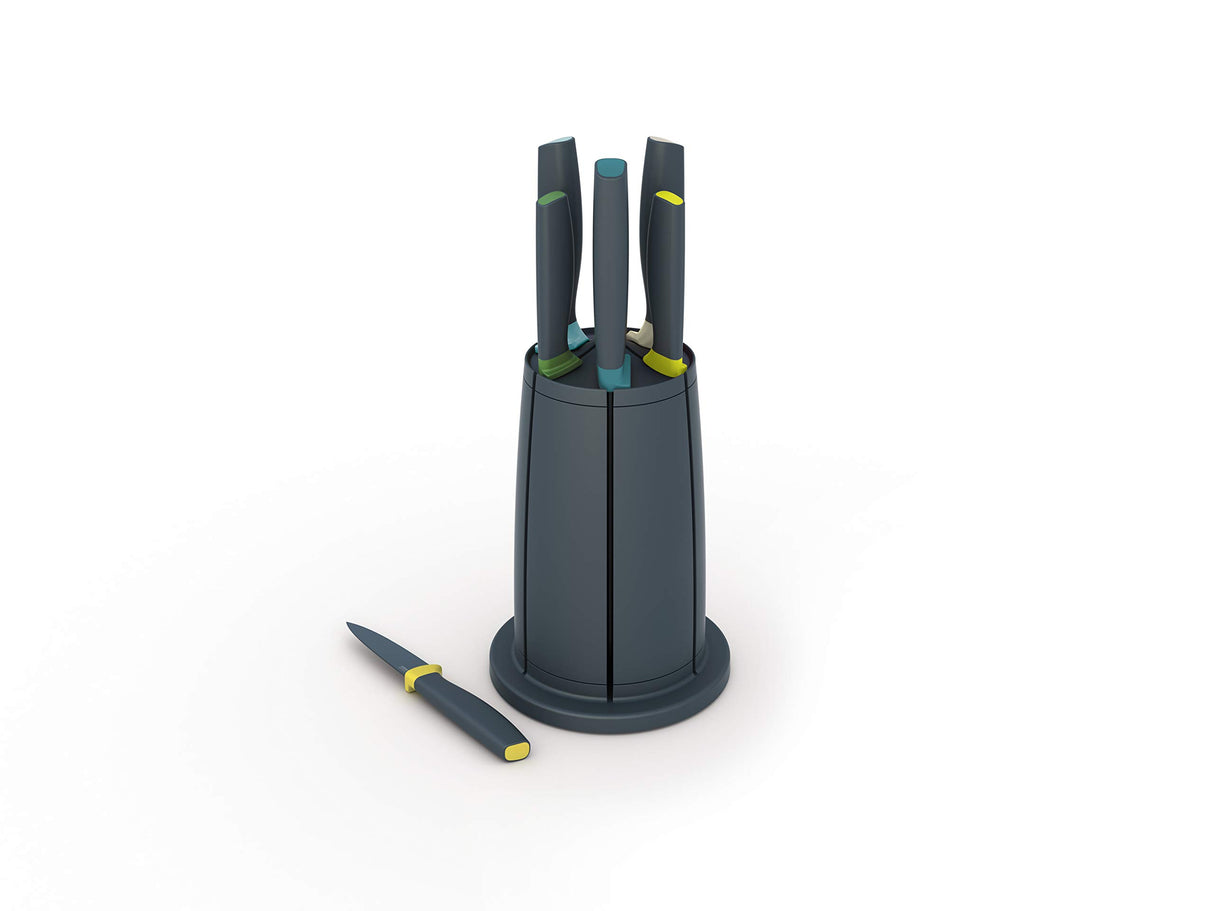 Joseph Joseph Elevate - Juego de 5 cuchillos con soporte giratorio, bloque de cuchillos de cocina - Negro/ ópalo