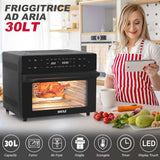 Bakaji Horno freidora de aire caliente, capacidad de 30 litros, 1800 W, freidora seca sin aceite, con pantalla táctil, 18 programas, función de doble cocción, temporizador, regulación de temperatura,