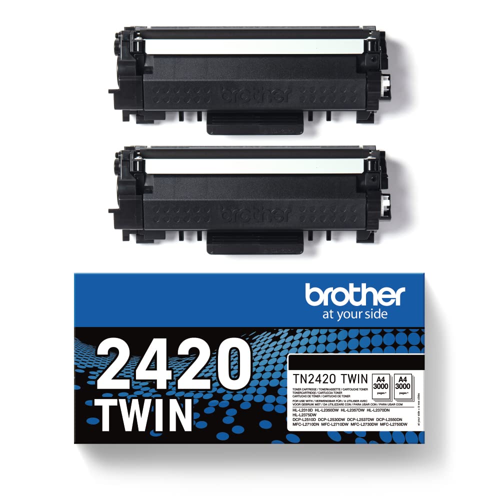 Brother TN2420TWIN Pack de 2 tóner negro de larga duración, para las impresoras MFCL2710DW/MFCL2730DW/MFCL2750DW/DCPL2510D/DCPL2530DW/DCPL2550DN/HLL2310D/HLL2350DW/HLL2370DN/HLL2375DW