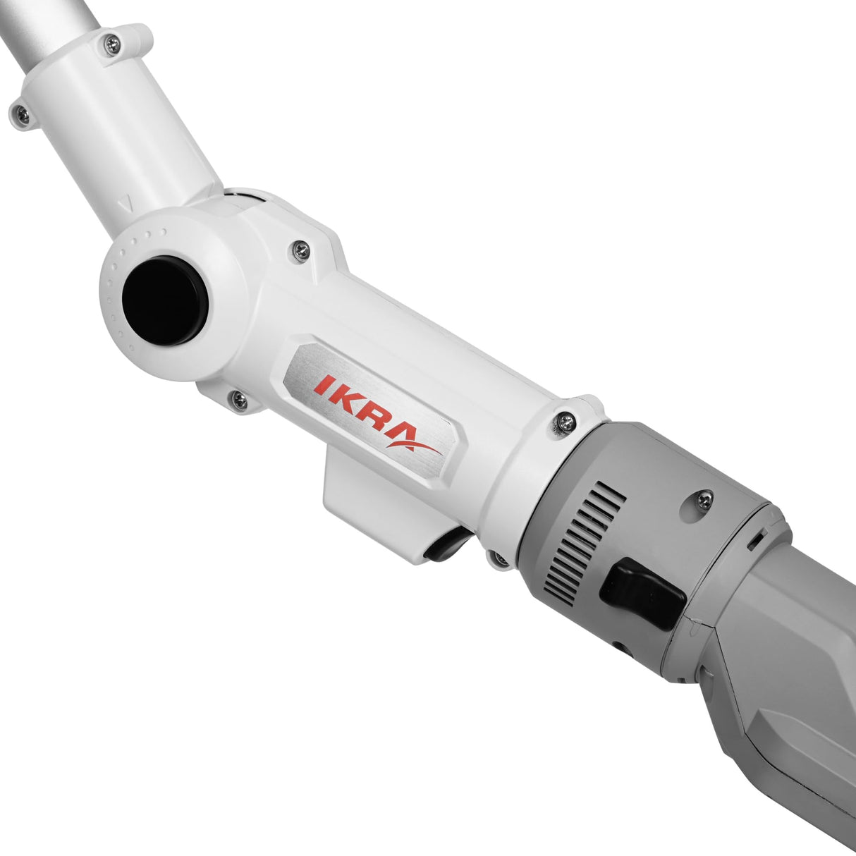 IKRA Tijeras Cortasetos 2 en 1 ICPH 2050 con pértiga telescópica para setos Altos, Incl. batería de 20V, estación de Carga y Cinta de Hombro