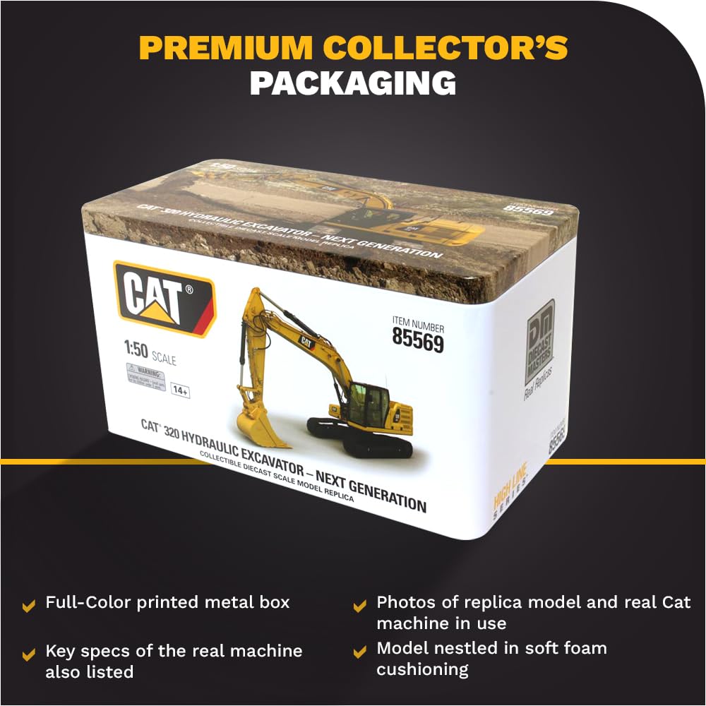 Caterpillar Diecast Masters 85569 Excavadora 320 Hex, Escala 1:50, Aprox. 18.3 x 6.3 x 8 cm, a Partir de 14 años