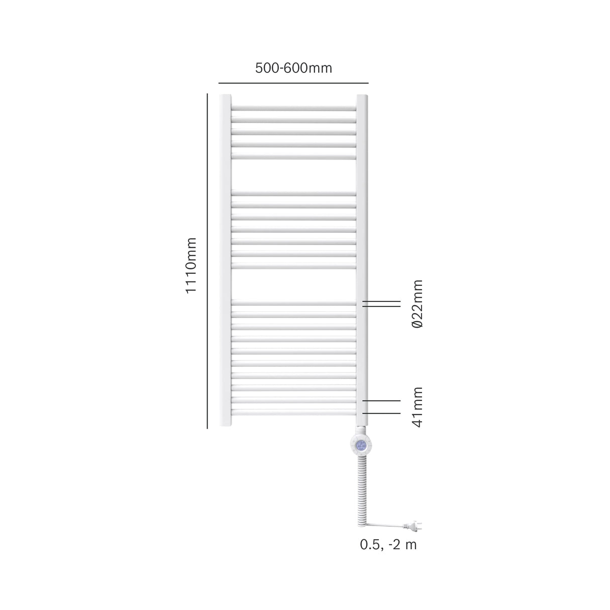Bosch - Heat Radiator 4500 - Radiador de baño eléctrico, tamaño 1110x500 mm, 500 vatios, con toallero y termostato integrado, color blanco