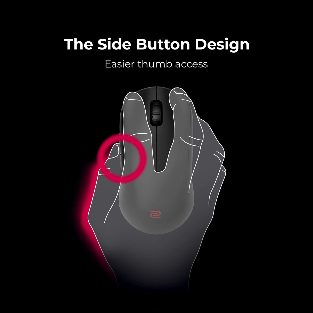 Ratón Gaming Inalámbrico BenQ Zowie U2 para eSports, tecnología esports, receptor mejorado, ligero de 60 g, sensor de 3200 DPI, 5 botones, vida de batería de 70 horas.