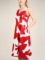 APART Fashion Apart Kurzes Kleid aus Jersey-Stoff Allover mit Vestido, Rojo-Crema, 46 Mujeres
