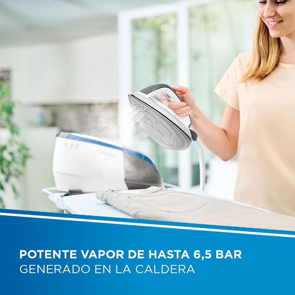 Polti Vaporella Next VN18.25, Centro de Planchado con Caldera de Alta Presión Max 6.5 Bar, Potencia 2200 W, Función Turbo, Autonomía Ilimitada, Depósito 1.3 L, Pulso de Vapor 400g, Blanco y Azul