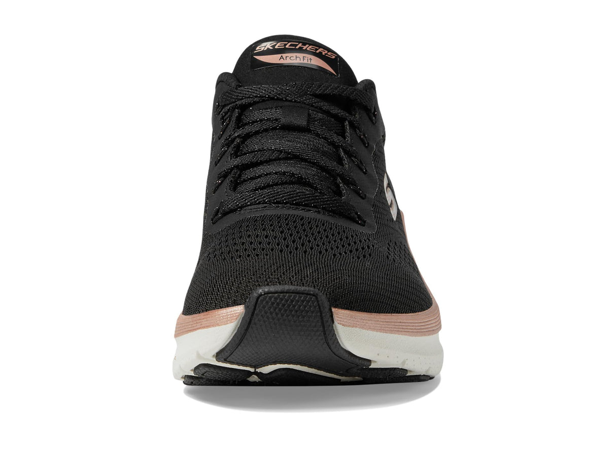 Skechers Arch Fit 2.0 Glow The Distance, Zapatillas Mujer, Black Mesh/Rose Gold Trim, 38.5 EU
