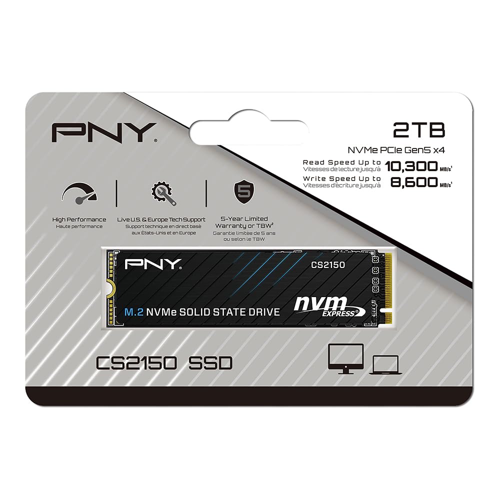 PNY CS2150 2TB SSD Interno M.2 NVMe, hasta 10300MB/s (Lectura) - M280CS2150-2TB-TB