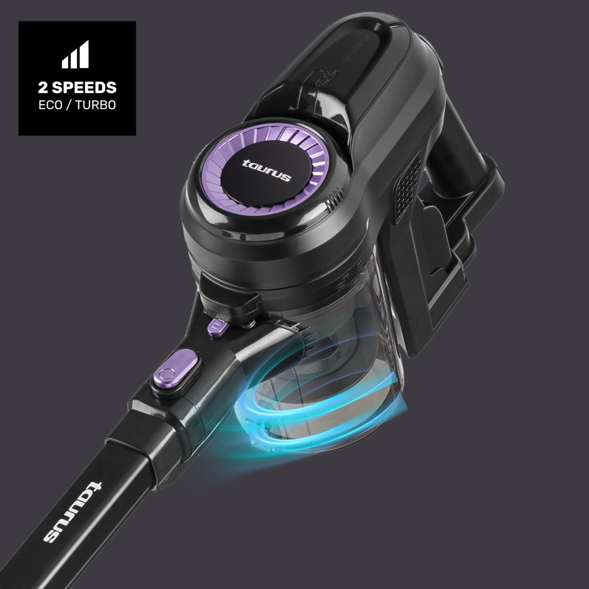 Taurus - Aspirador escoba HS-2900, 3-in-1: escoba eléctrica, de mano y vertical, Autonomía 50 min, Filtro EPA, Modo Eco y Turbo, Zapata con 2 cepillos intercambiables, Set accesorios, Negro