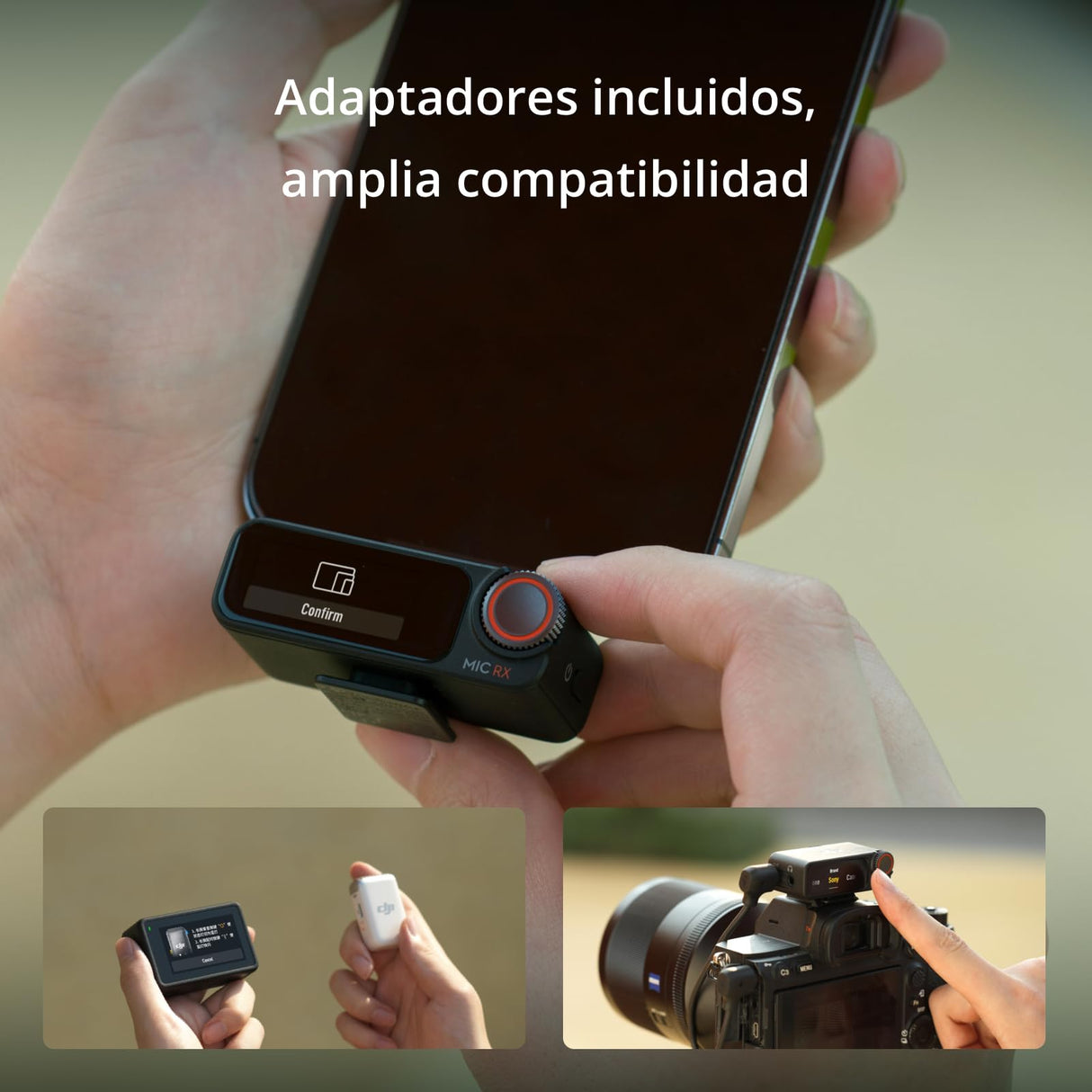 DJI Mic 2 (2 TX + 1 RX + Estuche de carga), todo en uno, micrófono inalámbrico, cancelación de ruido inteligente, grabación interna flotante de 32 bits, micrófono para iPhone y Android