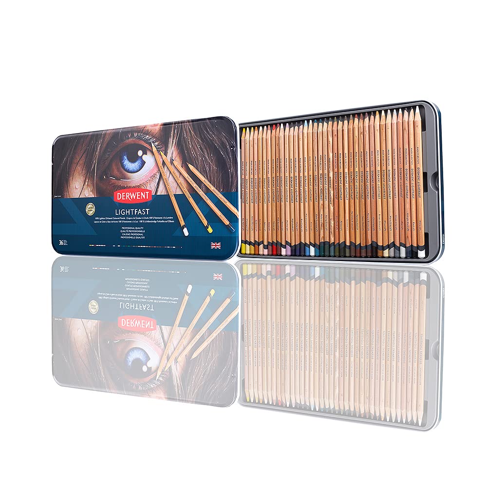 Derwent Lightfast Pencils Juego de 36 Lápices de Colores a Base de Aceite 100% Resistente a la Luz en 1 Caja Metálica
