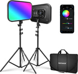 NEEWER RGB168 18,3" Luz de Video RGB con Soportes 2Pack, con Control de App 360° Todo Color 60W Regulable 2500K-8500K CRI97+ 17 Efectos Panel LED Iluminación para Estudio/Juegos/Youtube/Fotografía