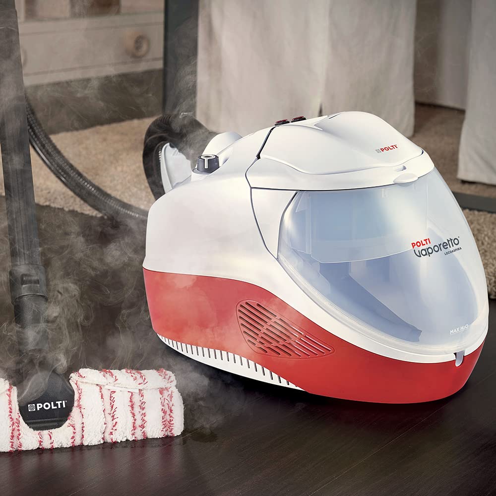Polti Vaporetto Lecoaspira FAV50 Multifloor, Limpiador a Vapor y Aspirador con Filtro de Agua, Potencia Total 2450 W, Presión de la Caldera 5 Bar, 15 Accesorios Incluidos, Blanco y Rojo