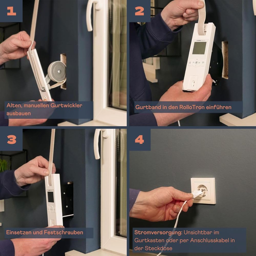 HOMEPILOT - RolloTron Premium Enrollador cinta eléctrico | Control conveniente persianas. Accesorio persianas Smart Home - ¡también apto instalaciones posteriores! Capacidad carga: 45 kg