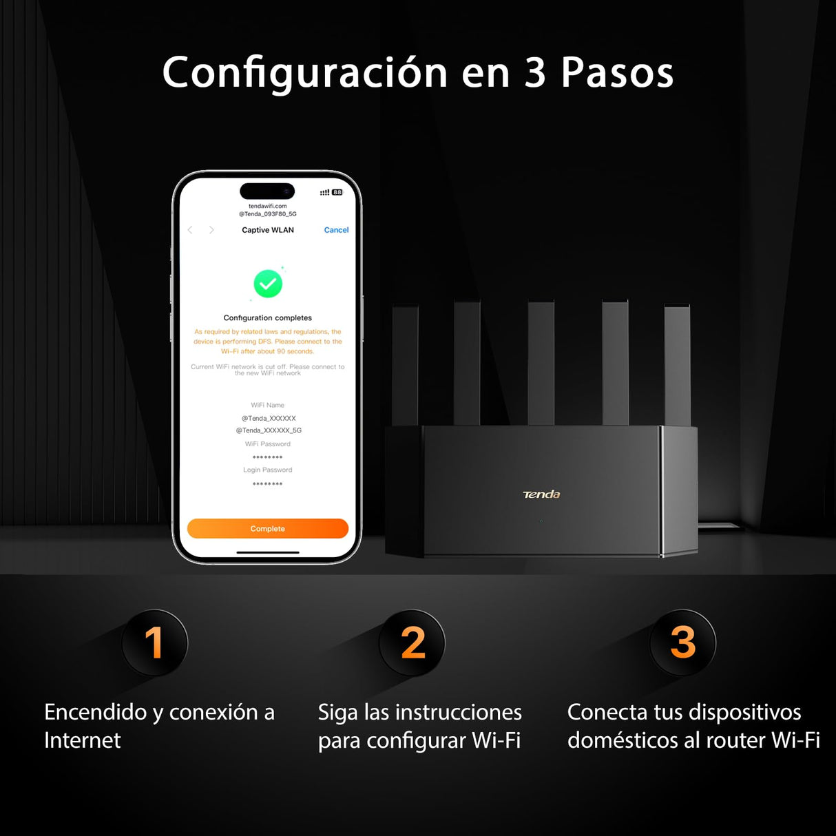 Tenda Router WiFi 7 BE5100 de Doble Banda, WiFi Mesh, 1 Puerto de 2,5 Gbps + 3 Puertos WAN/LAN Gigabit, 5 Antenas Verticales, Tecnología MLO, 4K-QAM, Gaming VR/AR, NFC, Compatible con VPN