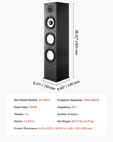 VEVOR Altavoz de Suelo de 2 Vías, con Tweeter de 2,54 cm y Woofer de 16,51 cm, Potencia Máxima de 200 W, Respuesta de Frecuencia de 70 Hz a 20 kHz, Carcasa Robusta de MDF, para Audio Doméstico