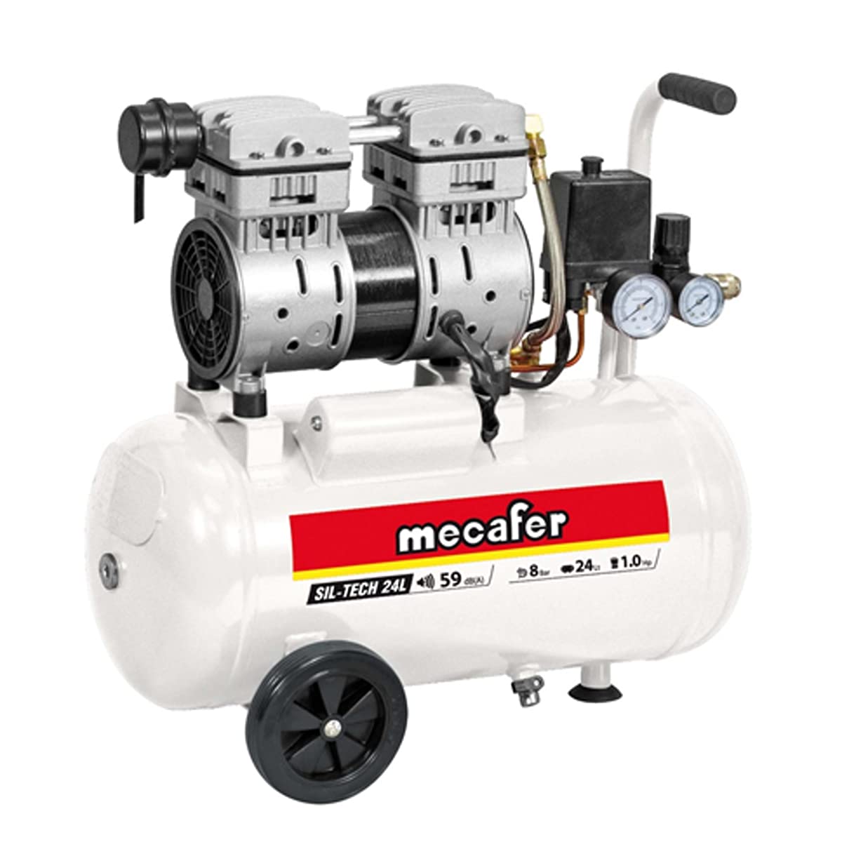 Mecafer 425523 - Compresor silencioso (24 L, 1,3 HP, 8 bar