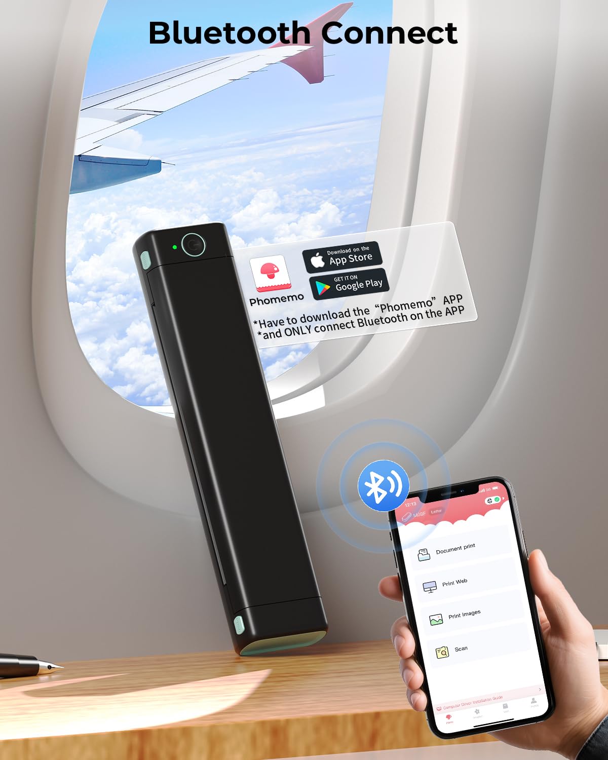 Phomemo M08F Impresora Térmica Portátil, Compatible con Papel Térmico A4, Impresoras de Viaje Móviles Inalámbricas para Automóviles y Oficinas