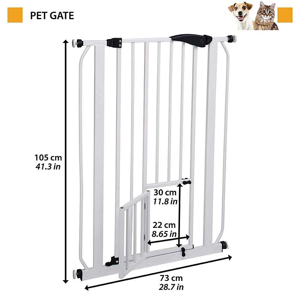 Ferplast Barrera de separación para perros y gatos PET GATE Barrera de interior, Valla, Robusto metal pintado Blanco y plástico, Cierre de seguridad, Abre en los dos sentidos, 73 x h 105 cm