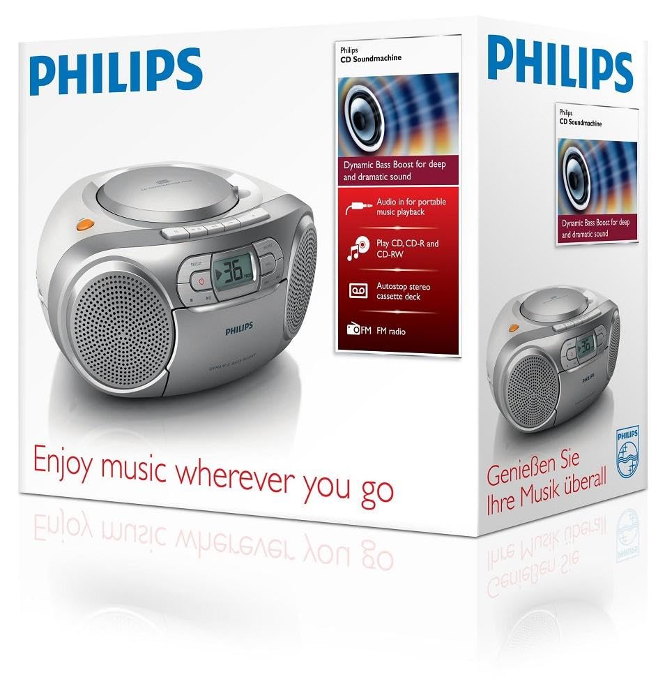 Philips Boombox AZ127/12 Reproductor de CD Casete Radio FM y Entrada de Audio Portátil