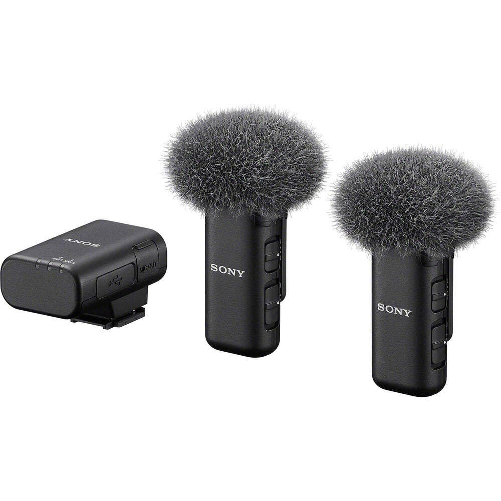 Sony ECM-W3 Sistema de micrófono inalámbrico (2 Transmisores + 1 Receptor + Estuche de Carga), Alcance 150 m, hasta 6 H de grabación, Ideal para entrevistas y Vlogs
