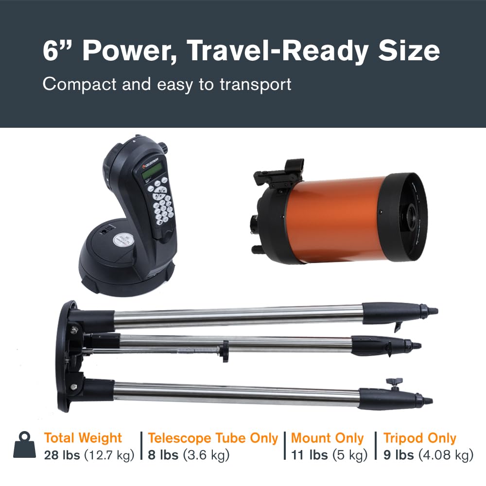 Celestron 11068 NexStar 6SE Telescopio computaricado Schmidt-Cassegrain con Montaje Totalmente automatizado, tecnología SkyAlign y Revestimiento XLT, Negro/Naranja