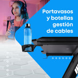 NK Mesa Escritorio Gaming con LED (120x60cm) - Portavasos y Botellas, Soporte Auriculares/Cascos, Gestión de Cables, Gaming Desk, Tabla 1.5cm (Resistencia) Peso Máximo 100kg (Rosa)