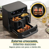 Cuisinart Tri Zone Freidora y Horno 13,6 L | Sin PFAS | 3 zonas, 2x4,3 L + 5 L | 9 funciones: aire, asar, grillar, hornear, recalentar, deshidratar, pizza, tostar, manual | Negro Ventana
