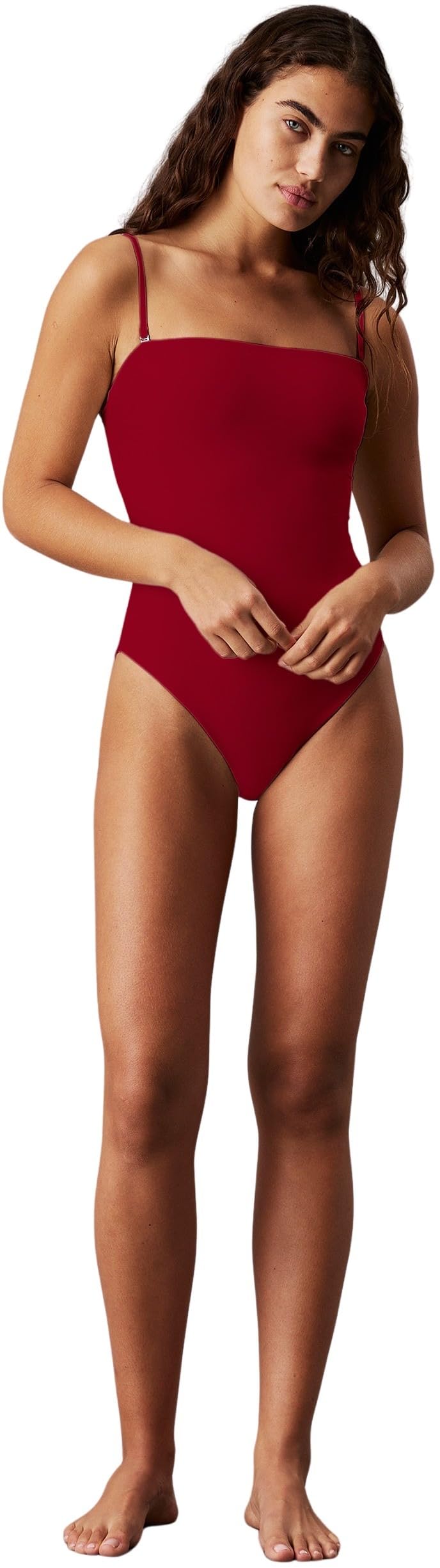 Calvin Klein Traje de baño Mujer One Piece Bandeau, Rojo (Quaint Berry), M
