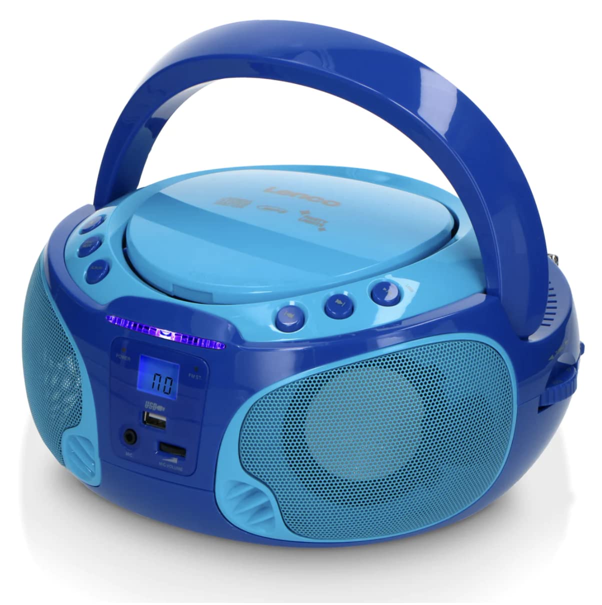 Lenco SCD-650 Reproductor de CD para niños - Radio CD - Karaoke - Sistema estéreo - Boombox - Reproductor de CD/MP3 y USB - Potencia 2 x 2 W RMS - Función Sing-A-Long - Micrófono - Azul