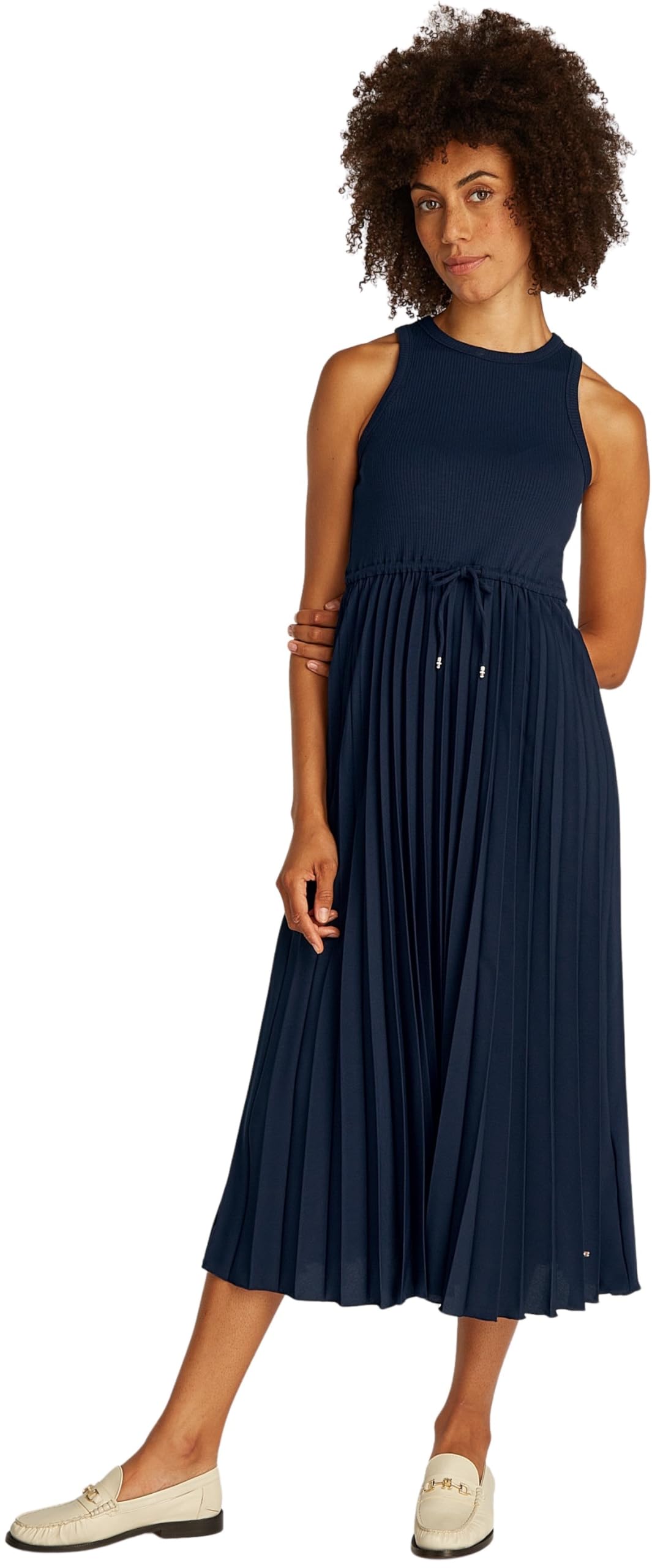 Tommy Hilfiger Vestido para Mujer Midi Dress sin Mangas, Azul (Dark Night Navy), XL