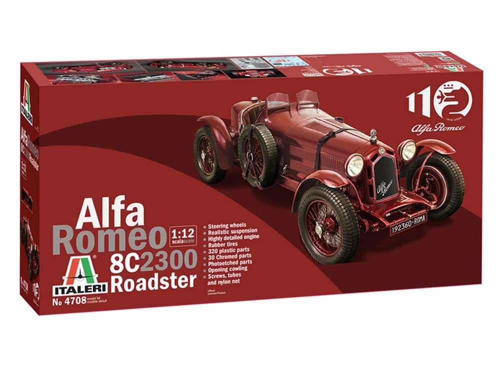 Italeri 4708 Alfa Romeo 8C/2300 1931-33 Automodell Bausatz 1:12 4708S 1931-33-réplica Fiel, modelismo, Hobby, encolado, Kit de plástico, Montaje, Color Red, Mittel
