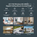 TP-Link Festa F54 | Punto de Acceso WiFi 5 Dual-Banda AC1750, Montaje en Techo, 1× Puerto PoE Gigabit, Gestión centralizada en la Nube Gratuita, Configuración y Uso fáciles, sin Necesidad de IT.