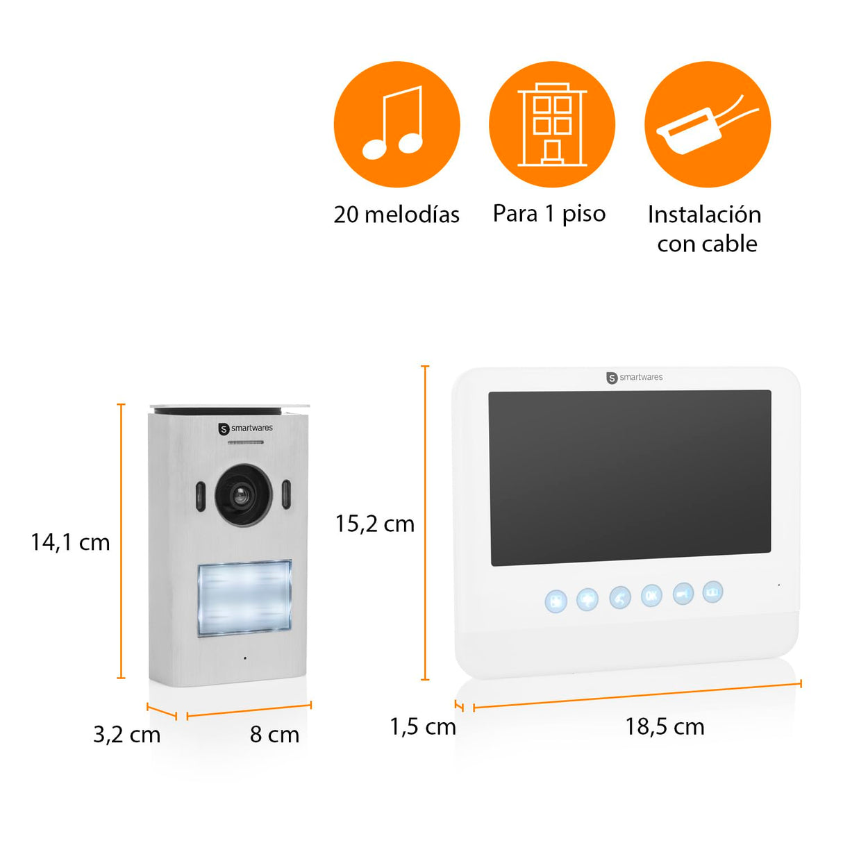 Sistema de Videoportero Smartwares DIC-22212 – 720p HD – Monitor LCD de 7” (17,8 cm) – Cámara de inclinación/panorámica - Función de grabación automática – Visión nocturna - Resistente al agua