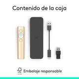 Logitech Spotlight Presentador Inalámbrico, 2.4 GHz y Bluetooth, Receptor USB, Puntero Láser Digital, Distancia de 30 Metros, Cronometro, PC/Mac/Android/iOS, Dorado/Blanco