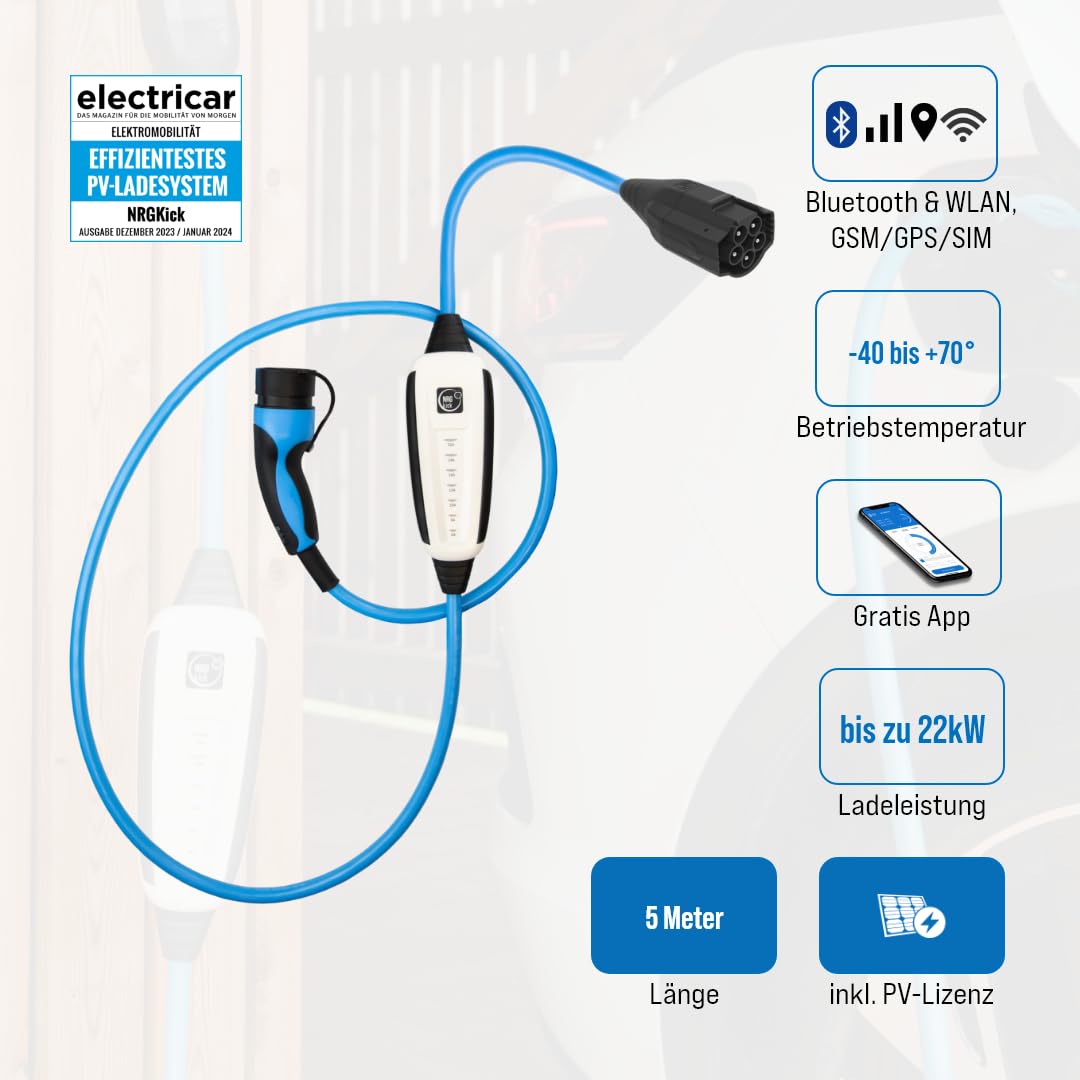 NRGkick Pure 32 A, 5 m, gsm/GPS/SIM, wallbox Flexible + Carga fotovoltaica