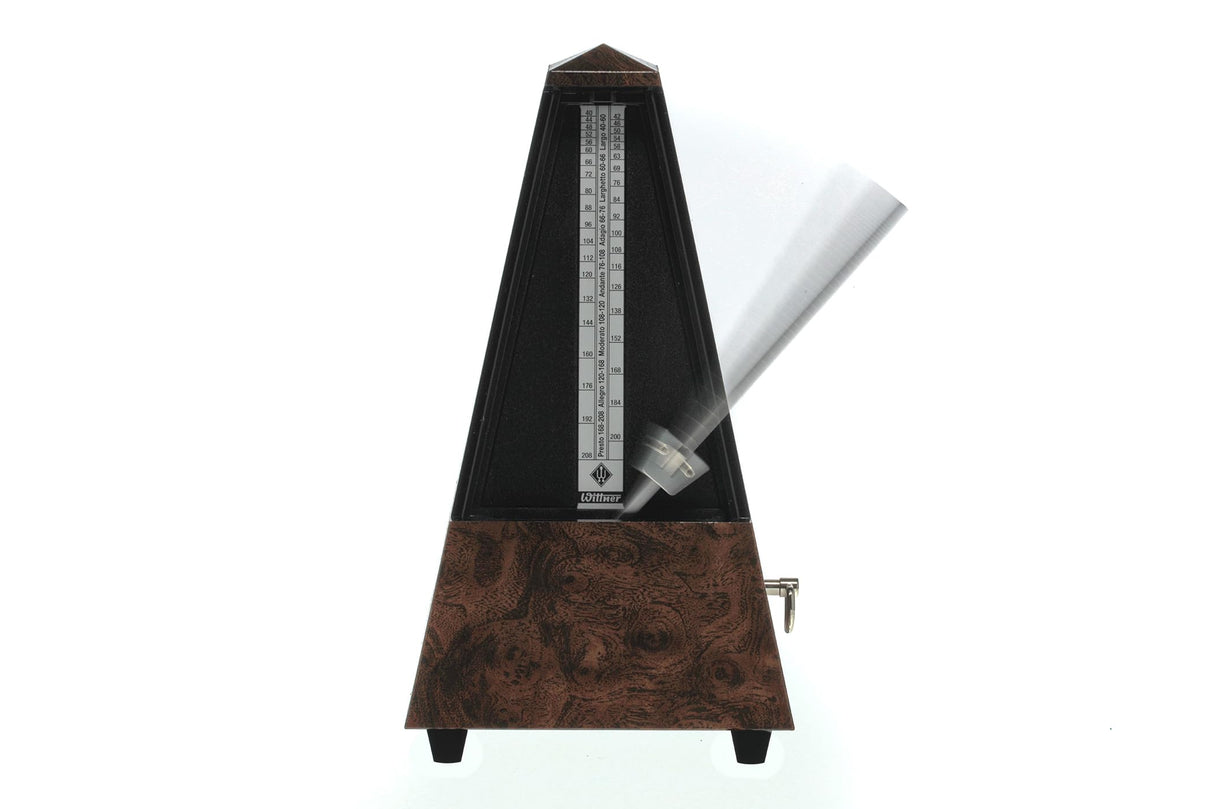 Wittner Metrónomo Taktell Forma de Pirámide Sistema Maelzel Serie de Diseñador - Sin campana - Madera de raíz - Mecánico para dar cuerda - No se requieren baterías - Hecho en Alemania
