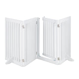 Relaxdays Barrera Seguridad Niños, Valla Protectora Bebés y Mascotas, 4 Paneles, con Puerta, Plegable, 70x207 cm, Blanca, Tablero de Fibras